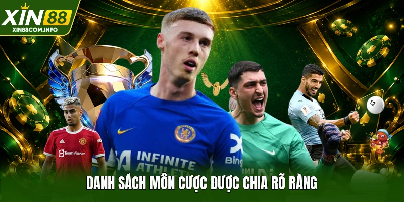 Danh sách môn cược được chia rõ ràng